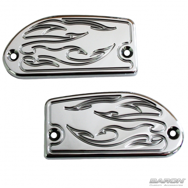 MASTER CYLINDER COVERS - FLAME, CHROME - Road/Stratoliner and Raider